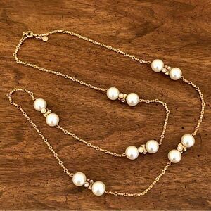 J.Crew | Faux Pearl and Rhinestone Station Necklace | 40” Length